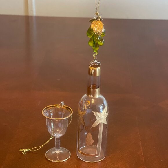 Dillards Trimmings Glass Wine Bottle & Goblet Ornament Gold Accents - Picture 11 of 13